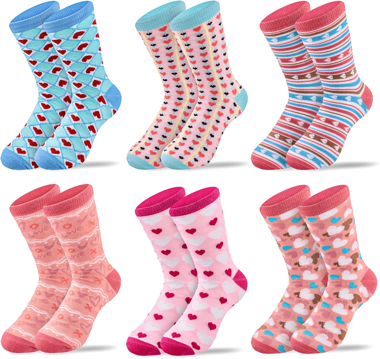 6 Pares Calcetines Corazón San Valentín Mujer Algodón
