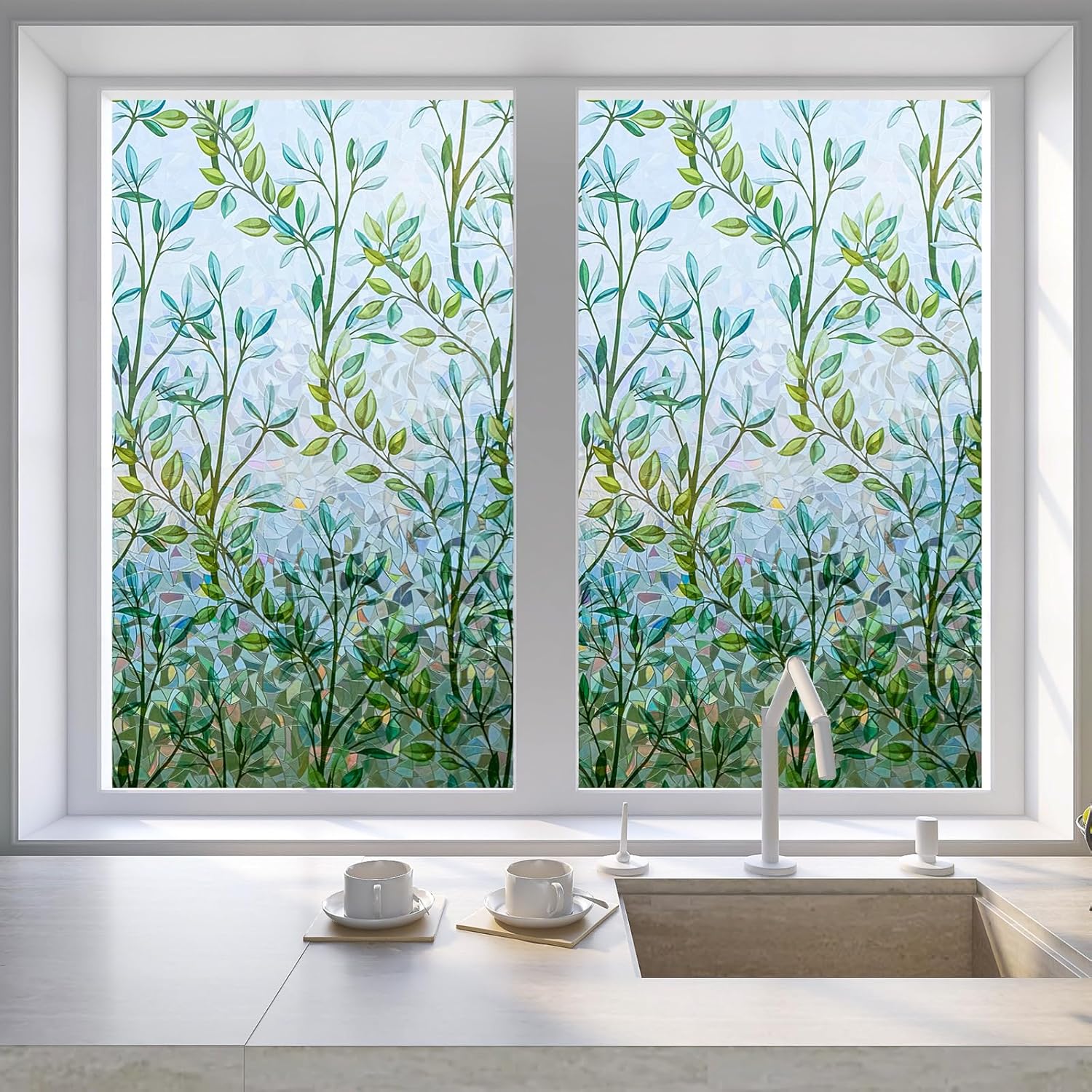 Rainbow Stained Static Cling Window Privacy Film No-Glue Window Sticker for Home & Office Frosted Glass Film for Doors & Windows Heat Control and Anti-UV Window Covering 35.4"x78.7"