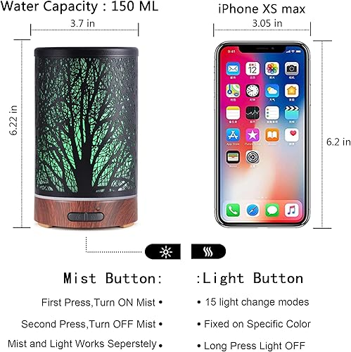 Miniatura 4 de Essential Oils Diffuser,150ML Aromatherapy Diffuser,Gifts for mom,Metal Cool Mist Humidifier with 7 Colors Lights Waterless Auto Off Air