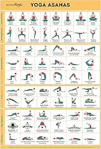 SPORTAXIS Yoga Poses Poster- 64 Yoga Asanas For Full Body Workout- Laminated Home Workout Poster With Colored Illustrations - English And Sanskrit Names