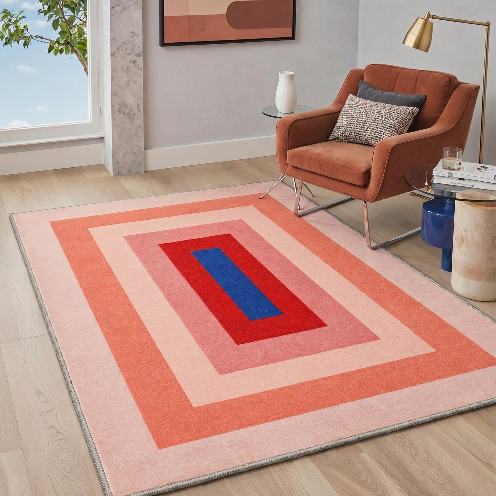GENIMO Tapis Salon 160x230 cm - Moderne Rose - Antidérapant pour Salon ou Chambre - Rose Eclair