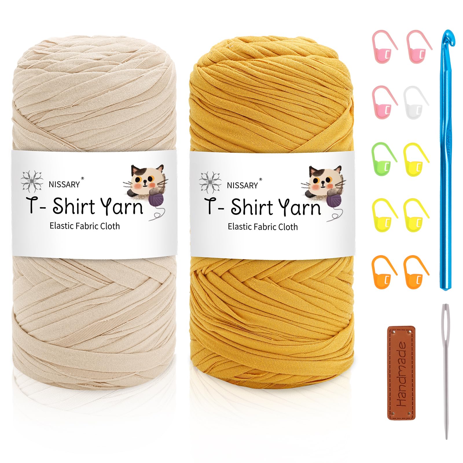 Nissary T Shirt Yarn for Crocheting 2 Pack 200g - Crochet Yarn Thick Includes 10mm Hook & Accessories - Ideal for DIY Tote Bags, Cushions, Chunky Blankets & Home Decor Projects
