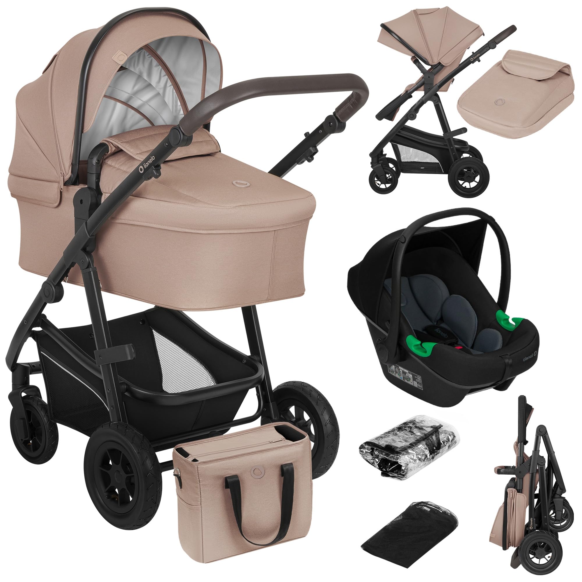 LIONELO BIANKA Kinderwagen 3 in 1 bis 22 kg, Babywanne, Autositz