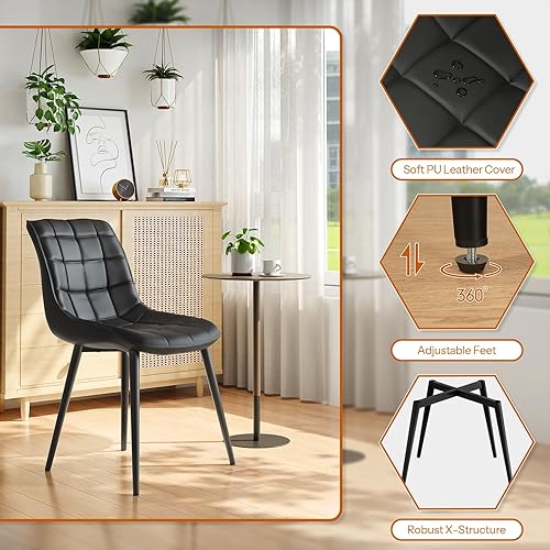 Miniatura 5 de HOOBRO Juego de 4 sillas de comedor, sillas de comedor tapizadas, modernas sillas de cocina de piel sintética para sala de estar, comedor, cocina,