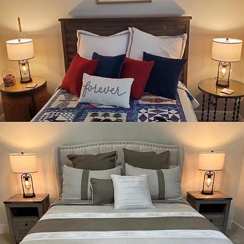 Miniatura 5 de Juego de 2 lámparas de mesa de noche de 22 pulgadas con luz nocturna, juego de lámparas de mesa USB para sala de estar (cuatro bombillas incluidas)