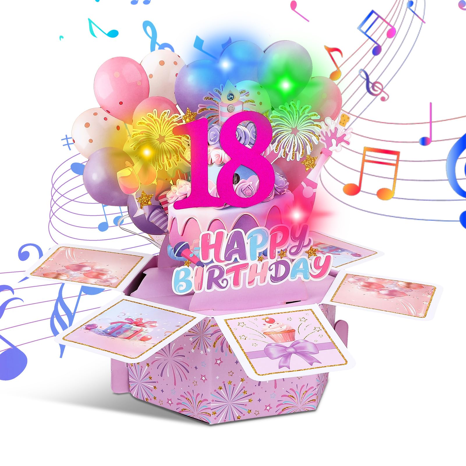 Xialvyu 3D Birthday Card with Music and Lights,18th Birthday Musical Pop up Greeting Cards 18 Year Old Gift for Girls Women Daughter Purple
