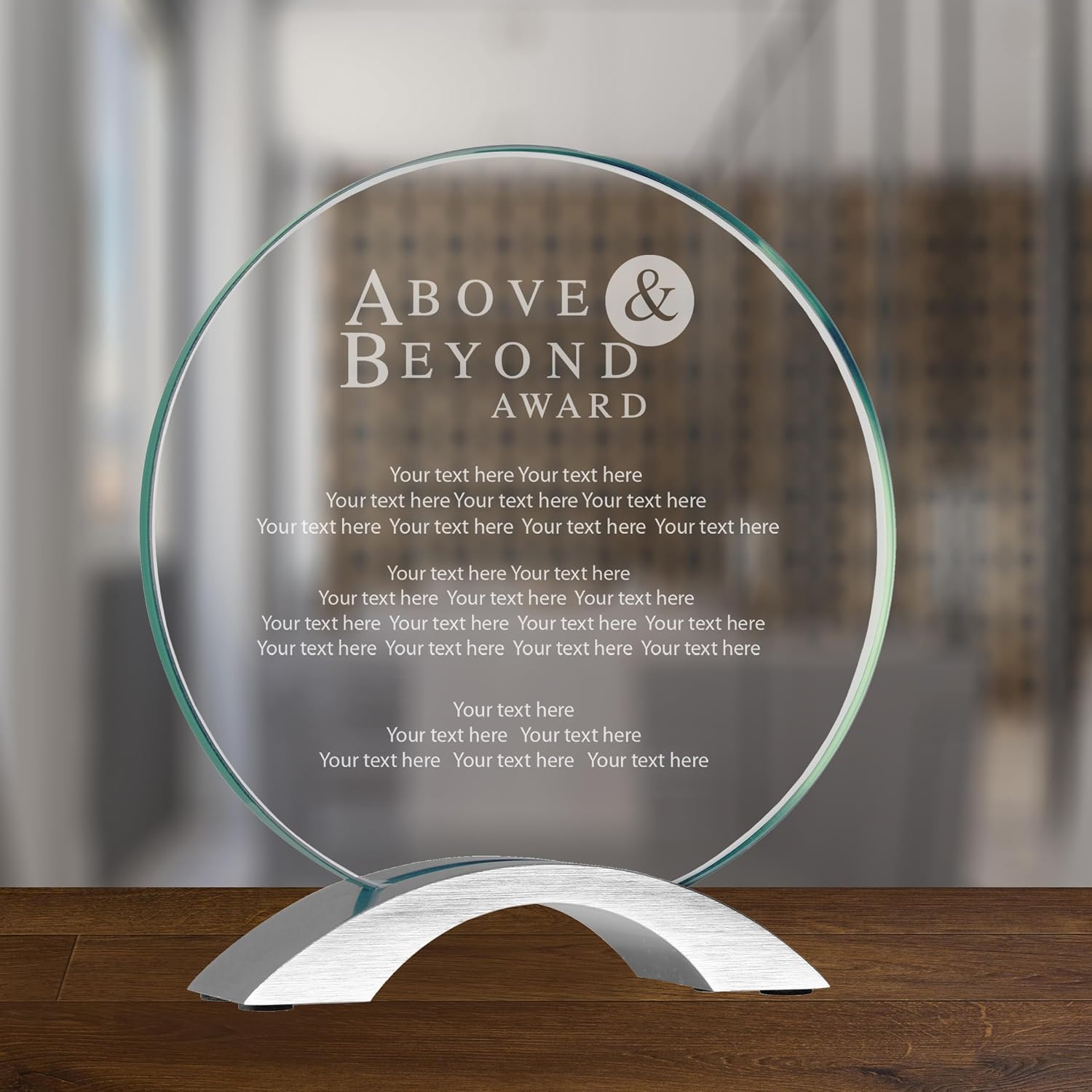 7 1/4" Round Cosmic Glass Above and Beyond Award, Custom Engraved Glass Award Plaque for Employees, Appreciation, Recognition
