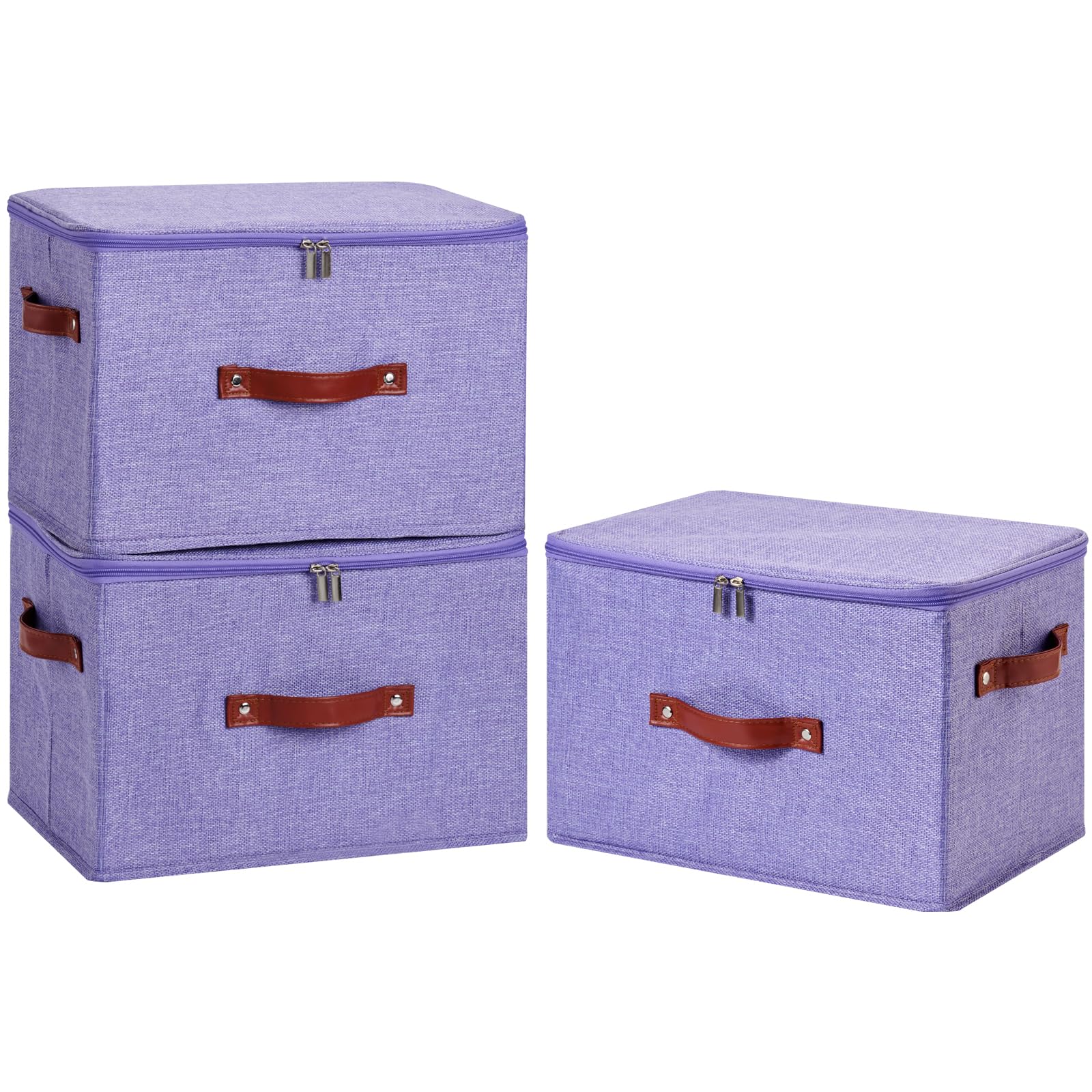 3PCS Storage Bins Boxes with Zippered Lid Decorative Baskets