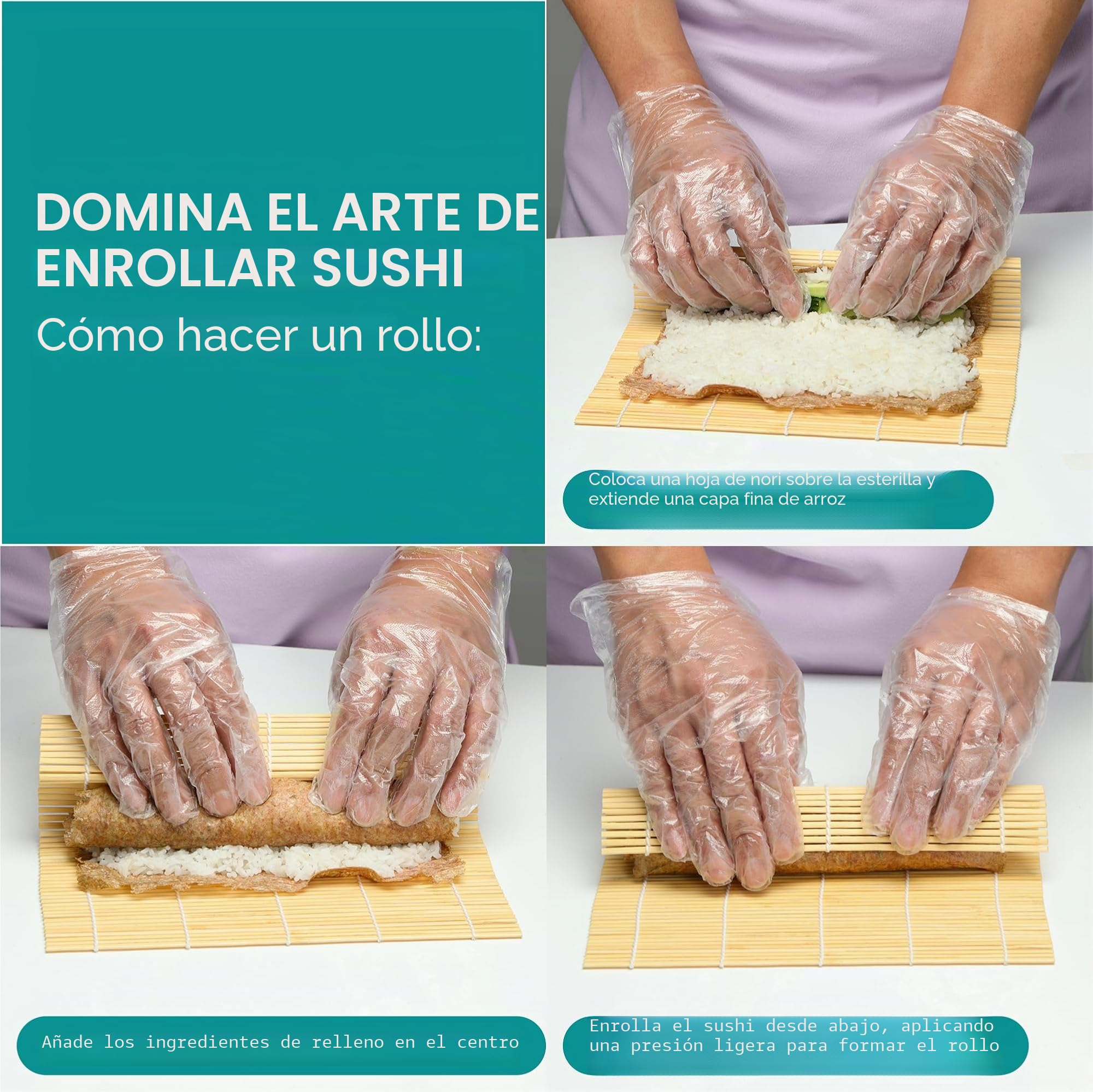 Navaris Kit para Hacer Sushi - Set Completo de Utensilios de Bambú de Maquina Sushi Maker en Casa - con Bandeja Esterilla Molde Palillos Soportes Cuencos y Paleta para Arroz