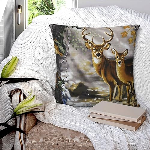 Miniatura 9 de Funda de almohada decorativa de doble cara con diseño de ciervo y camuflaje de árbol real para sofá