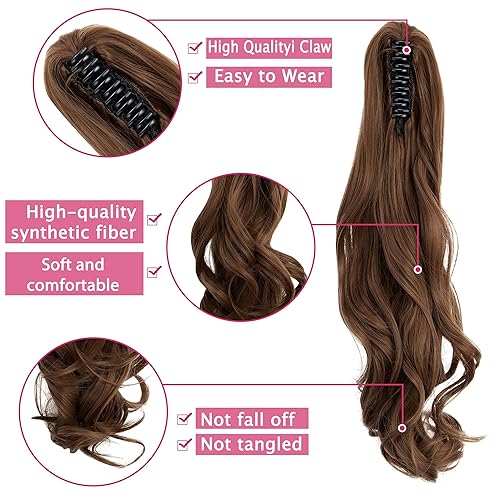 Miniatura 4 de OMGREAT Extensión de cabello sintético con clip de garra, extensiones de cabello sintético de una pieza con clip, extensiones rizadas de 18