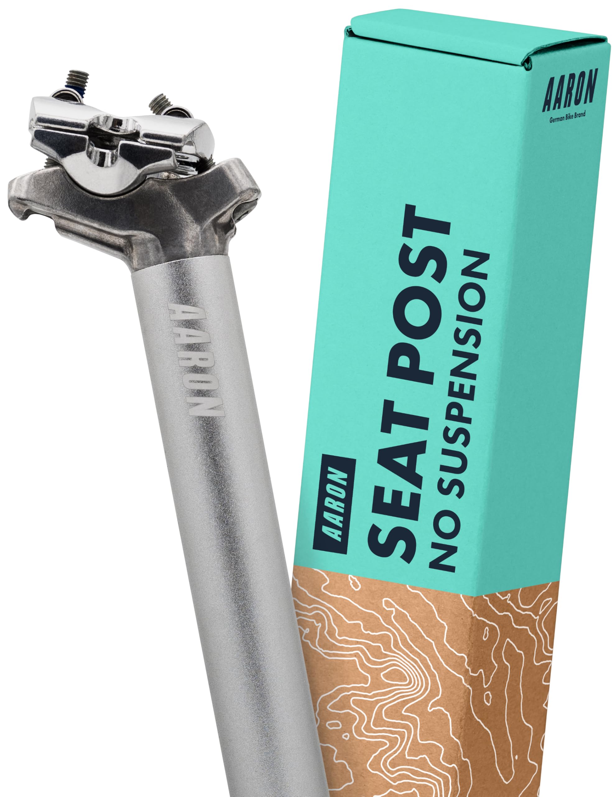 AARON Post Rigid seatpost with a diameter of 27.2 / 30.9 or 31.6 mm – Aluminium seat tube, 350 mm long – Available in black and silver (Silver with scale, 30,9 mm)