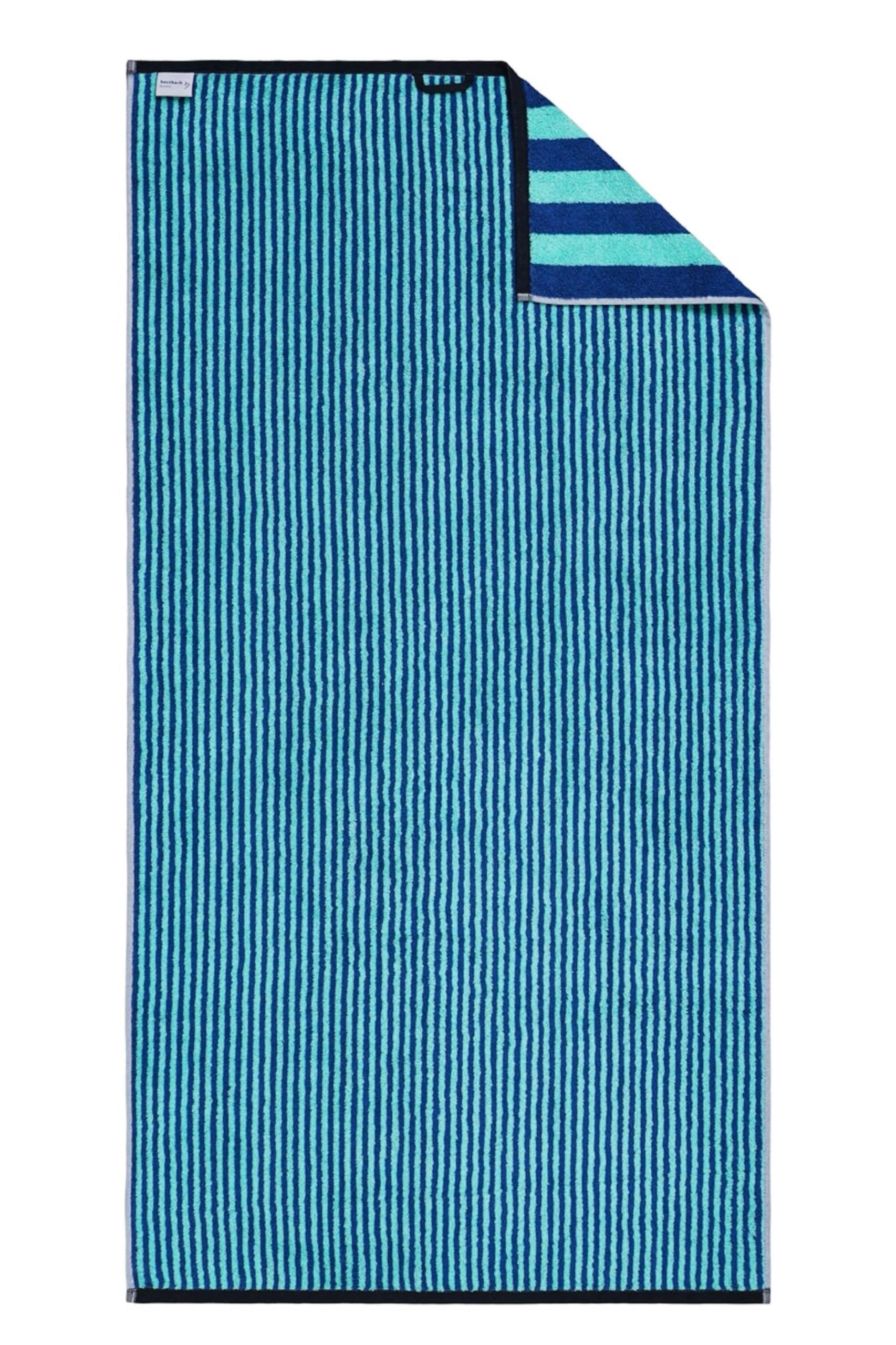 herzbach home Good Vibes - Set di 2 asciugamani da doccia, 70 x 140 cm, grandi, morbidi e assorbenti, design a righe, 100% cotone finissimo (turchese/blu)