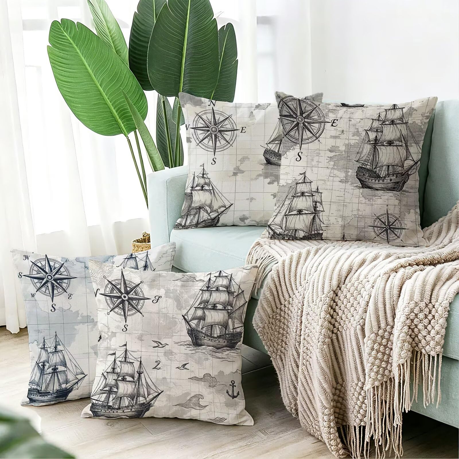 Grigio Federe Cuscini Divano 40x40cm, Cuscini da Esterno Set de 4, Cod-333 | Lin Copricuscini Decorativi Letto Arredo, per Letto, Soggiorno, Giardino, Esterno, Casa Decorazione Set di 4 Barca
