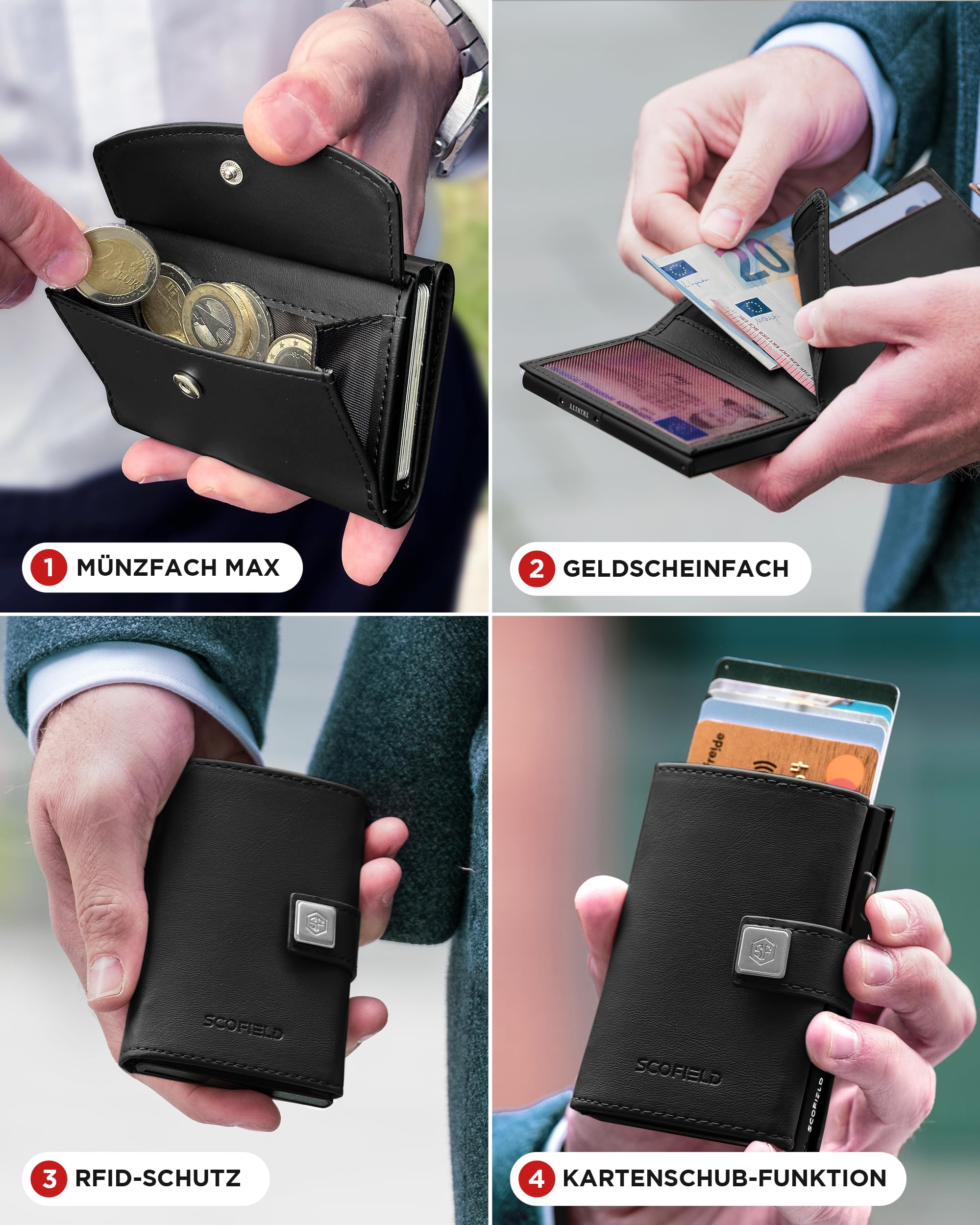 SF SCOFIELD Geldbörse Herren | Portmonee Herren für 11-12 Karten | Geldbeutel RFID Schutz | Portemonnaie | Wallets for Men | Smart Wallet | Kreditkartenetui | Slim Wallet | Kartenetui Klein