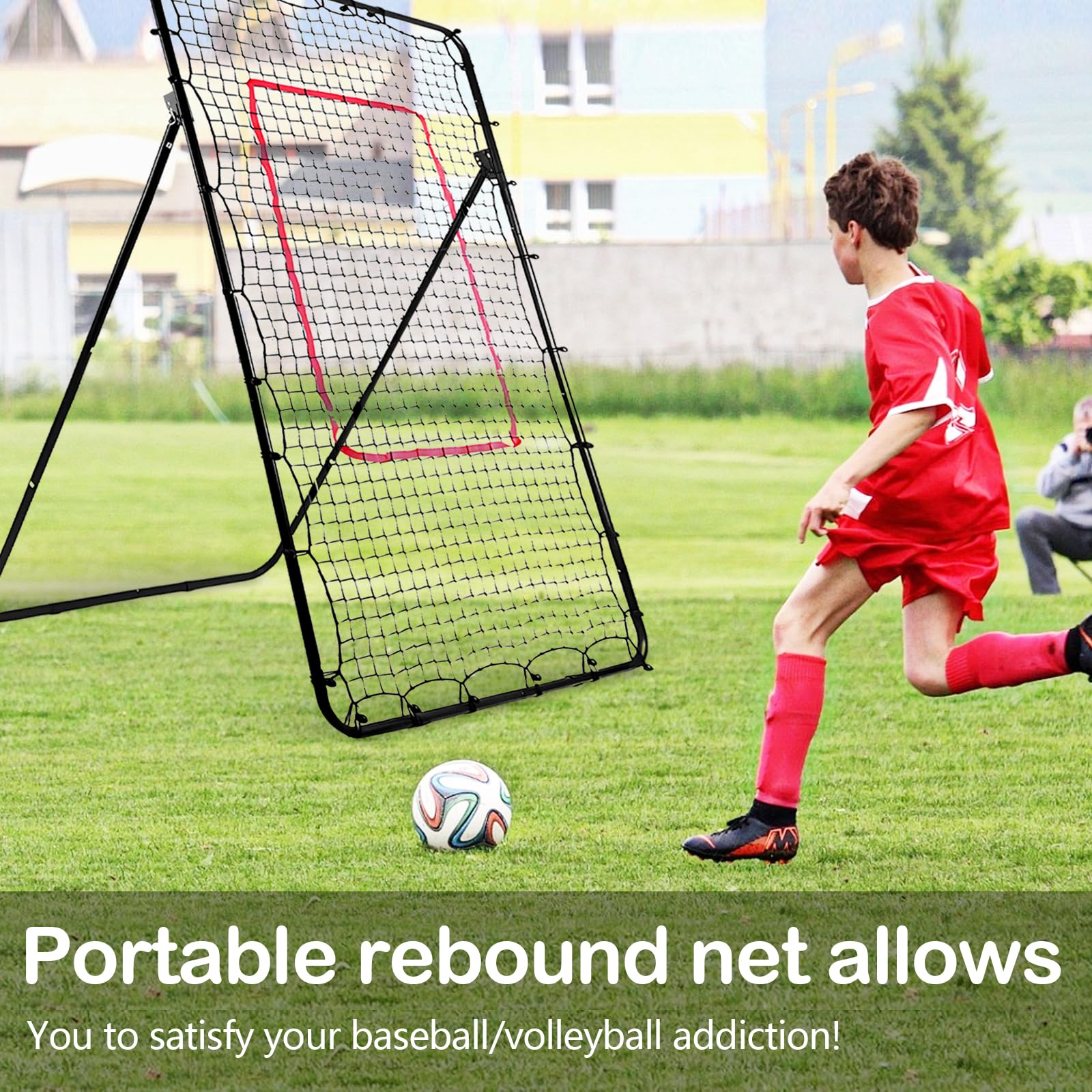 Filet de Rebond de Volley-Ball, 2,1 x 1,2 m Réglable Angle de 45/60/75/85 Degrés Équipement de Volley-Ball Entraînement pour Adultes et Enfants pour Jardins Stades Écoles