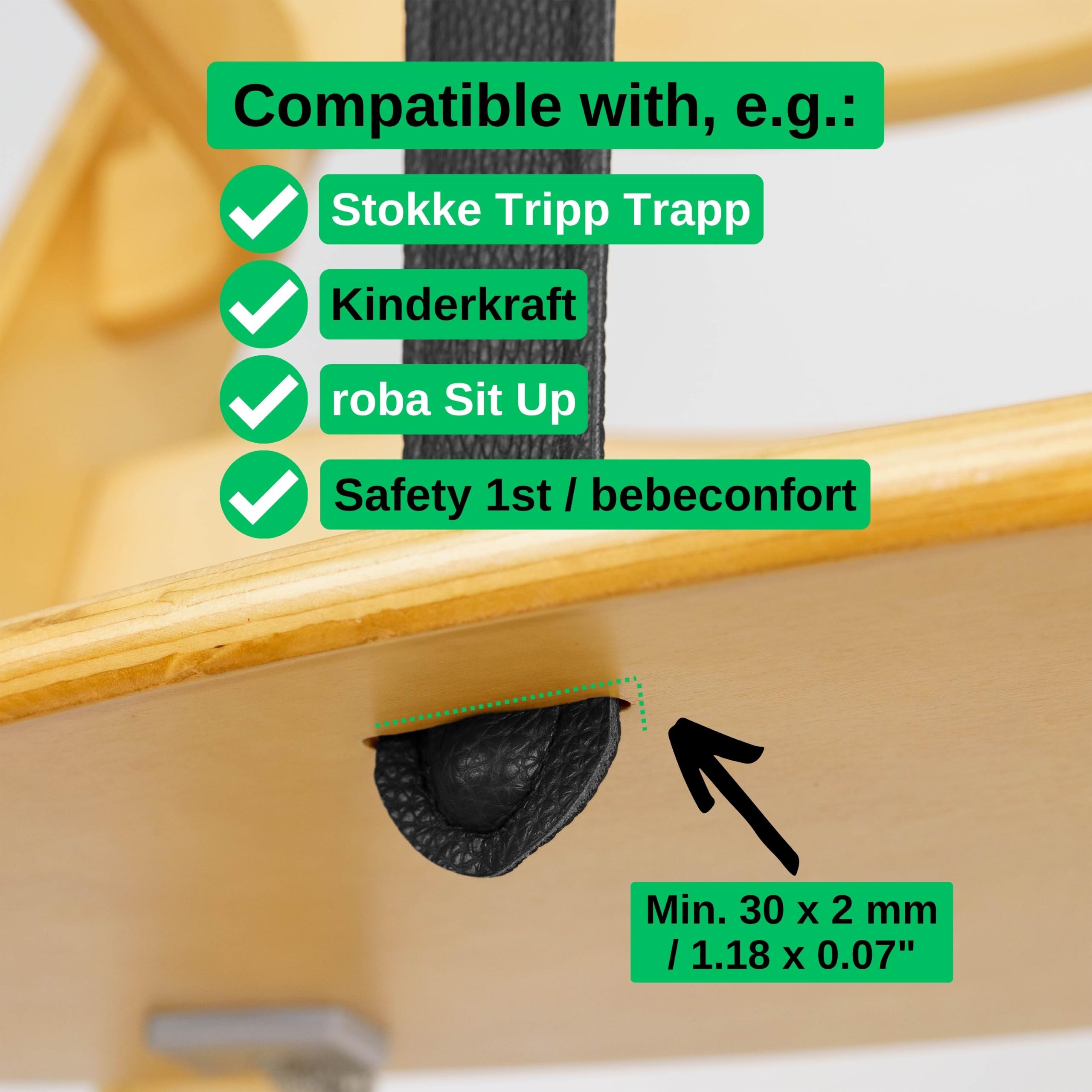 Pas krokowy do wysokiego krzesełka, 1 sztuka, czarny, skóra PU, pas bezpieczeństwa kompatybilny m.in. ze Stokke Tripp Trapp, roba Sit Up, Safety 1st, kaft, pasek do paska, do wysokiego krzesełka dla