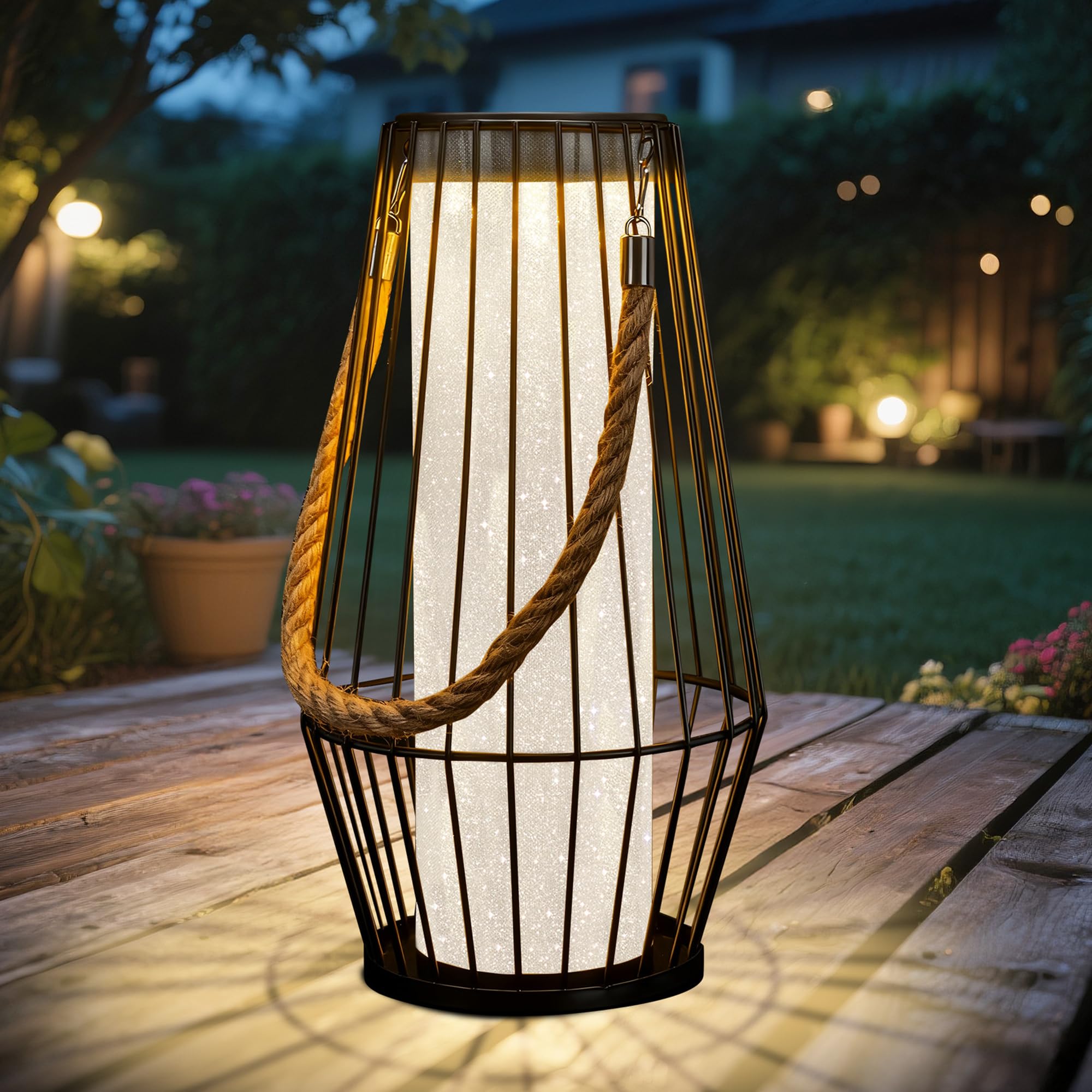 Pearlstar Black Large Solar Lanterns For Outside, Ip44 Outdoor Solar Lantern，Upgrade Solarpanel 1200Mah Hanging Lights Outdoor Garden, Waterproof Lamp For Patio Yard Garden Porch Tabletop Decor