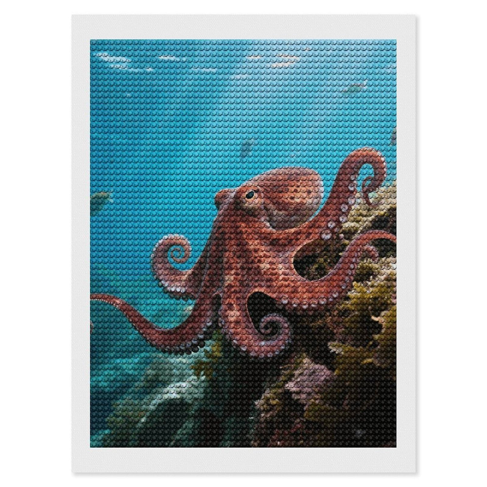 FodPand Octopus 5D Diamond Painting Kits for Adults Beginners Full Drill Round Diamond Dots Pictures Gem Art Supplies for Home Wall Room Decoration DIY Craft Set Gift 12x16