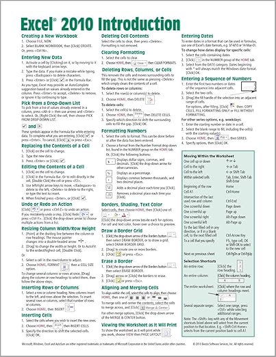 Microsoft Excel 2010 Introduction Quick Reference Guide (Cheat Sheet of ...
