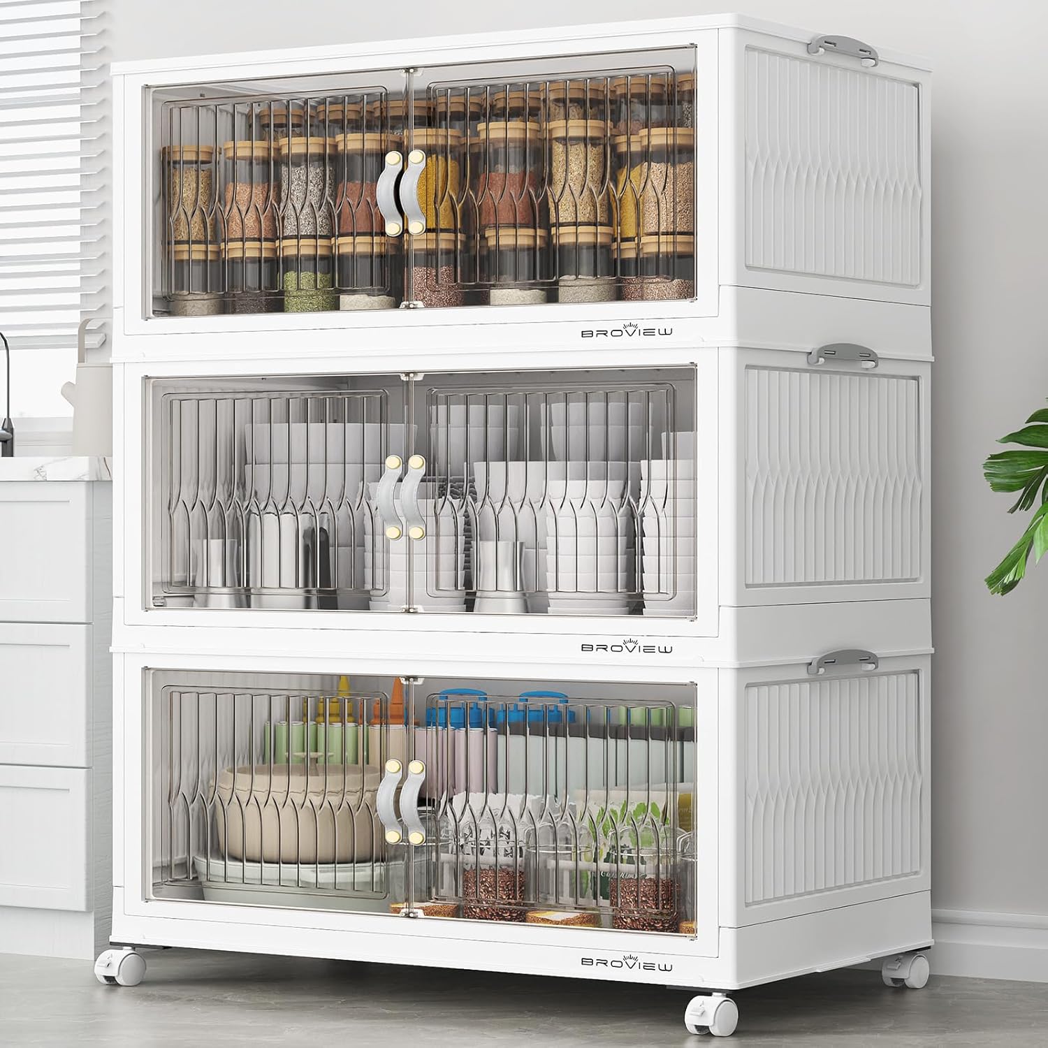 BROVIEW 360Qt Stackable Storage Bins with Lid 3 Pack White
