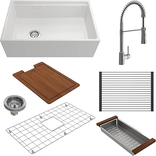 Miniatura 8 de BOCCHI Contempo - Delantal de estación de trabajo blanco, arcilla refractaria delantera, 36 pulgadas, fregadero de cocina con doble tazón con