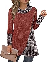 Miusey Women's Cowl Neck Lightweight Tunic Sweater - Long Sleeve Pullover with Asymmetric Hem & Patchwork Design