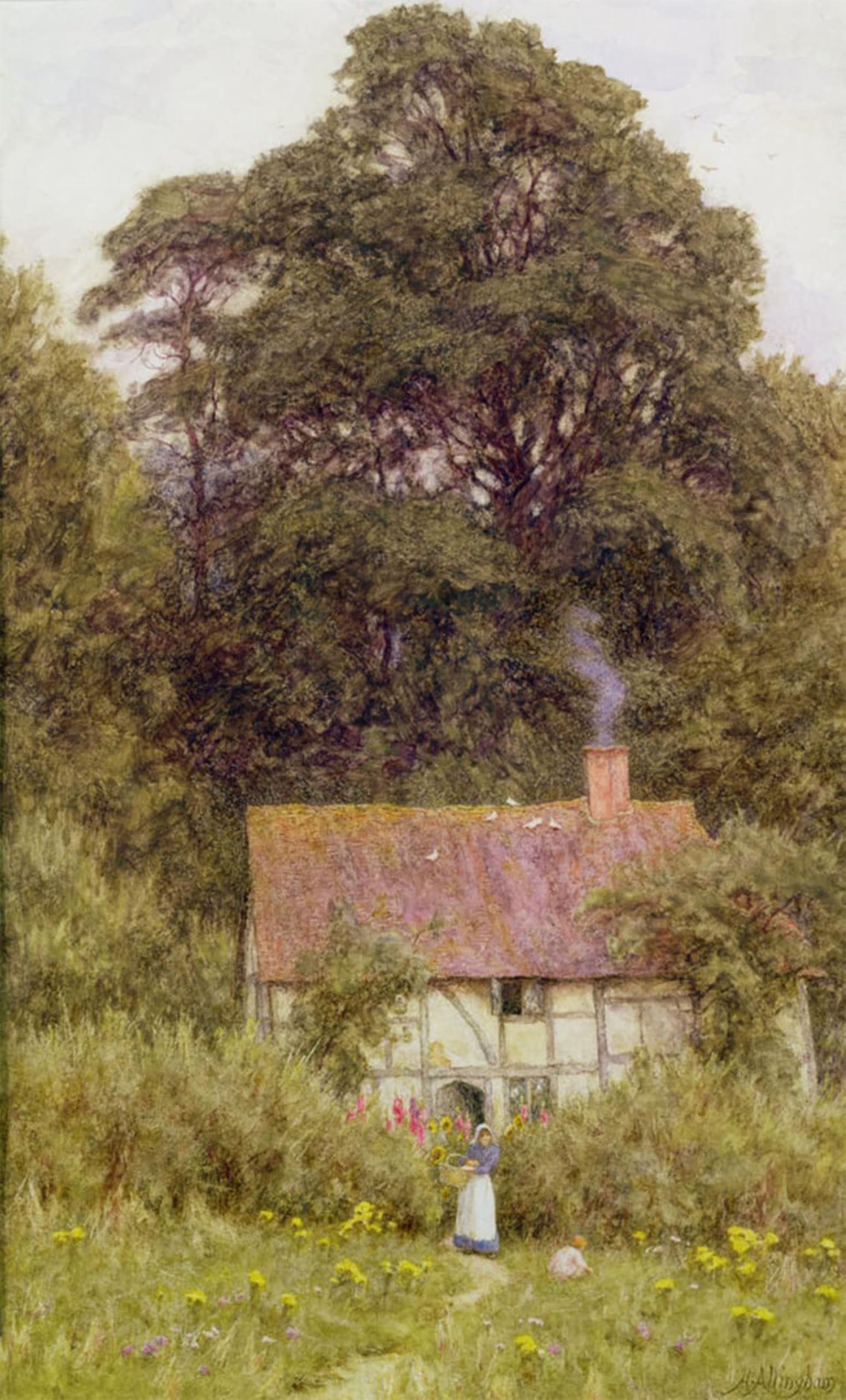 SERENDIPITP Abstract Painting Mural Print Picture Wall Decor Painting Cottage Near Brook Witley Surrey by Helen Allingham Vintage Wall Artwork for Home Decor 60x90cm