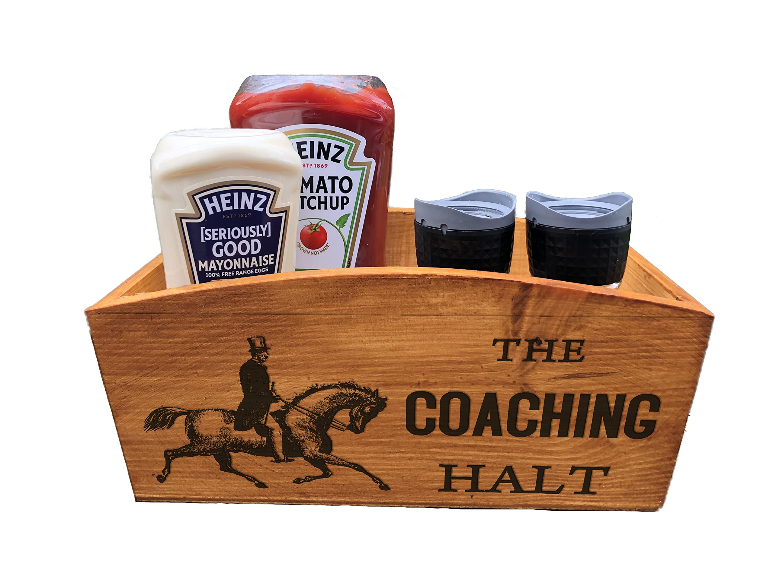 Condiment Caddy Table Rounded Branded Natural Oak Stain Dark Ebony Restaurant Café Bar Hospitality Industry Décor Supplies Business Bulk Buy