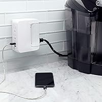 Vista 8 de GE Protector SurGE giratorio Pro de acceso lateral, extensor de 5 salidas con 2 puertos USB, adaptador de grifo de pared, estación de carga, 3