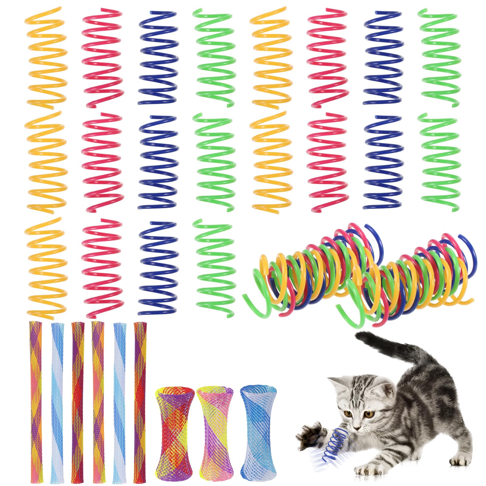 wlertcop 42 Pcs Cat Springs, Colorful Spring Cat Toy, BPA-free Plastic Coil Spiral Springs Pet Interactive Toys