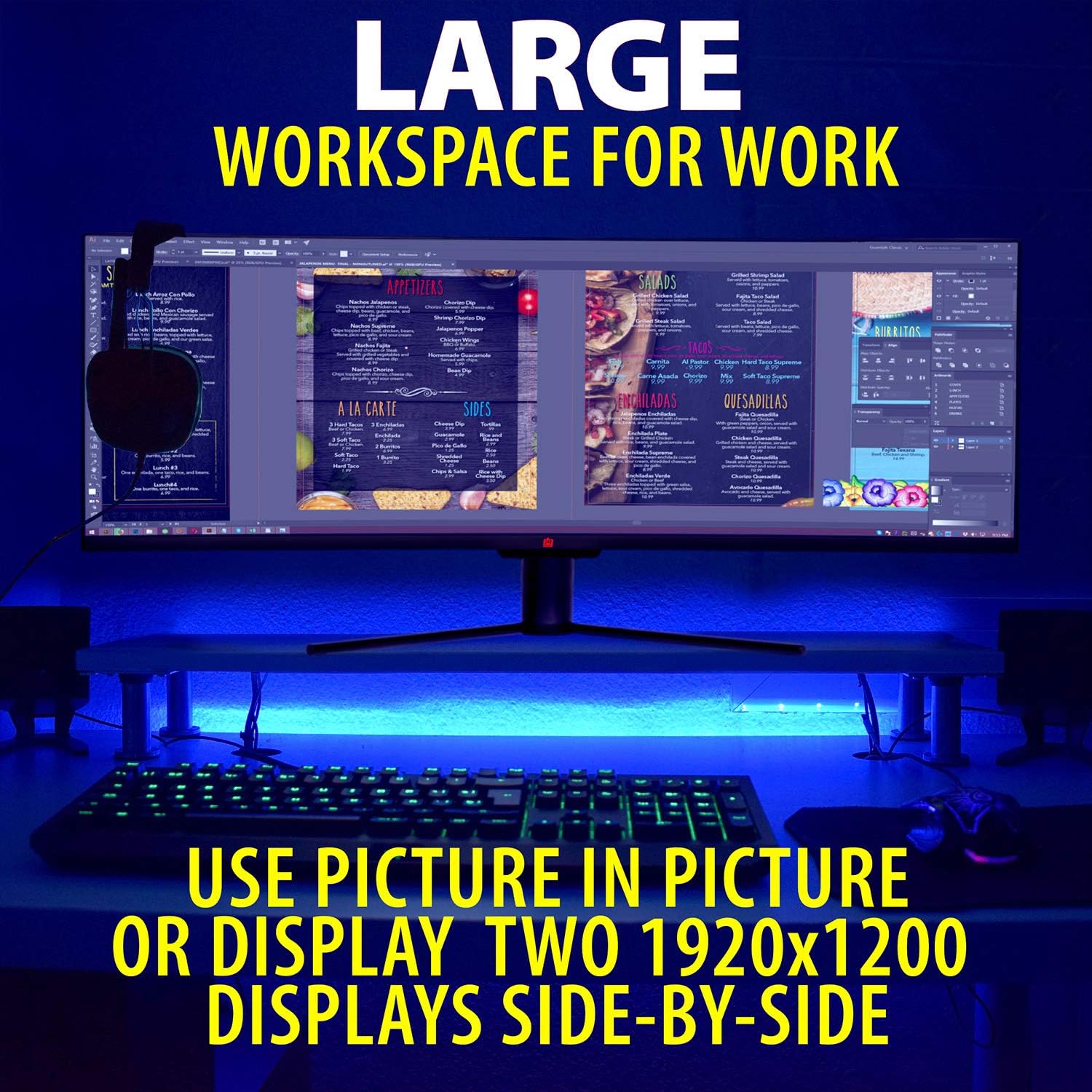 Deco Gear 43" Curved Ultrawide E-LED Gaming Monitor, 32:10 Aspect Ratio, Immersive 3840x1200 Resolution, 120Hz Refresh Rate, 3000:1 Contrast Ratio (DGVIEW430) 43-Inch 3840 x 1200 Single Monitor Black