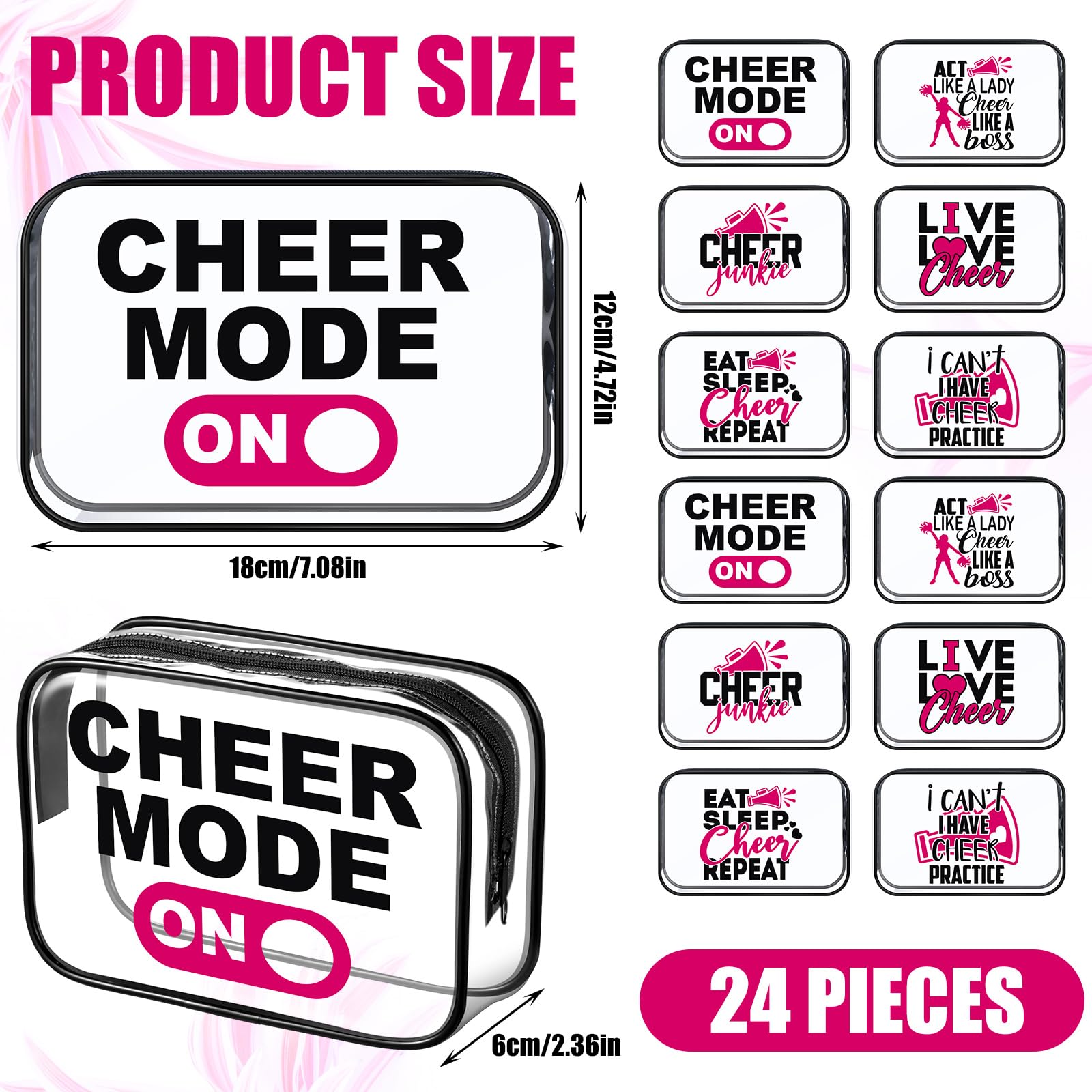 Abbylike 24 trousse impermeabili per cosmetici, 17,8 x 11,9 x 6,1 cm, trousse per cosmetici, articoli da toeletta con cerniera, custodia trasparente con cerniera per donne, Natale., Cheerleader