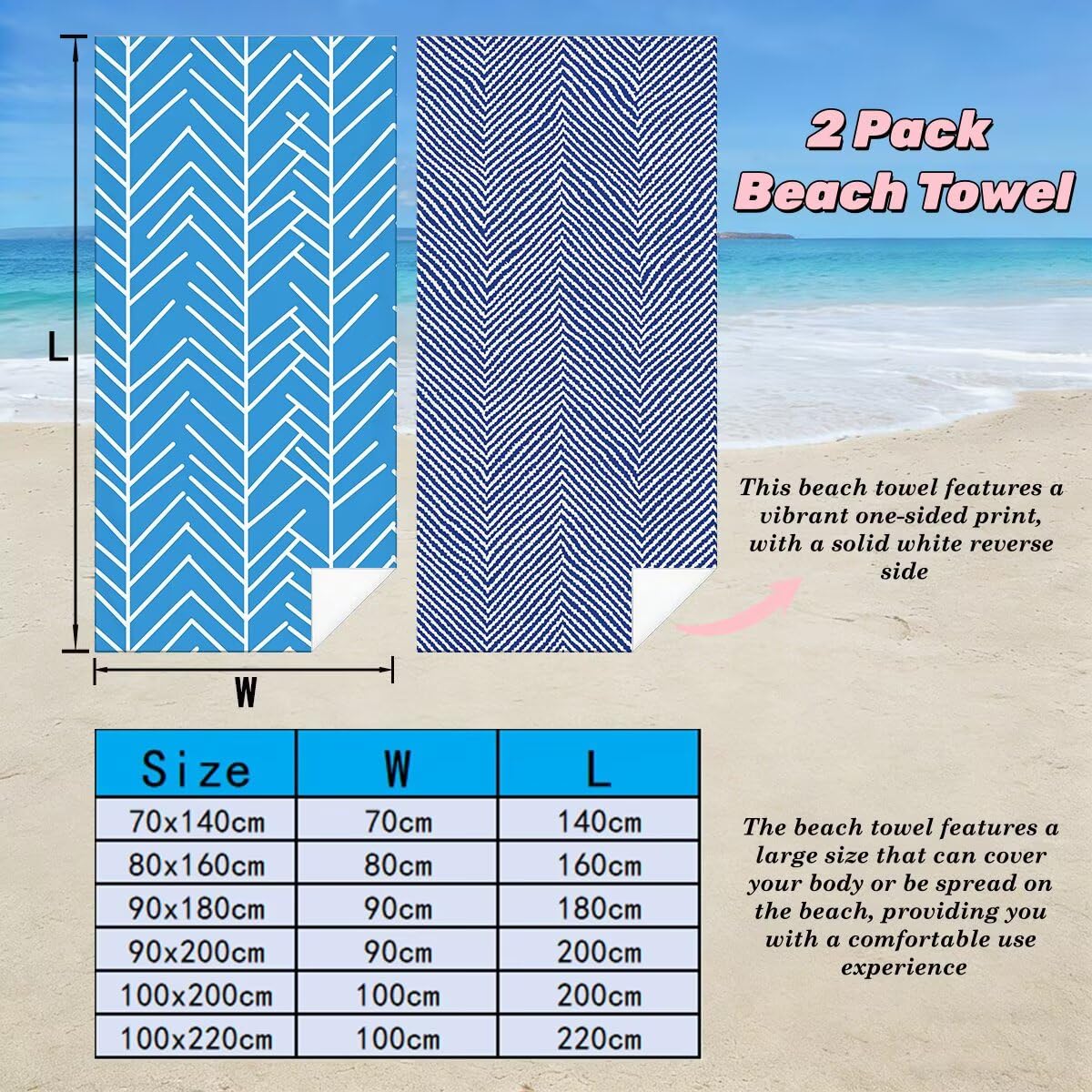 Toalla Playa 80x160 cm, Toalla Gimnasio Microfibra Secado Rapido, Juego de 2 Antiarena Toallas de Playa, Ligera Compacta Toallas Microfibra Grande para Viaje, Regalo Hombre Regalo Mujer (Azul) -3825