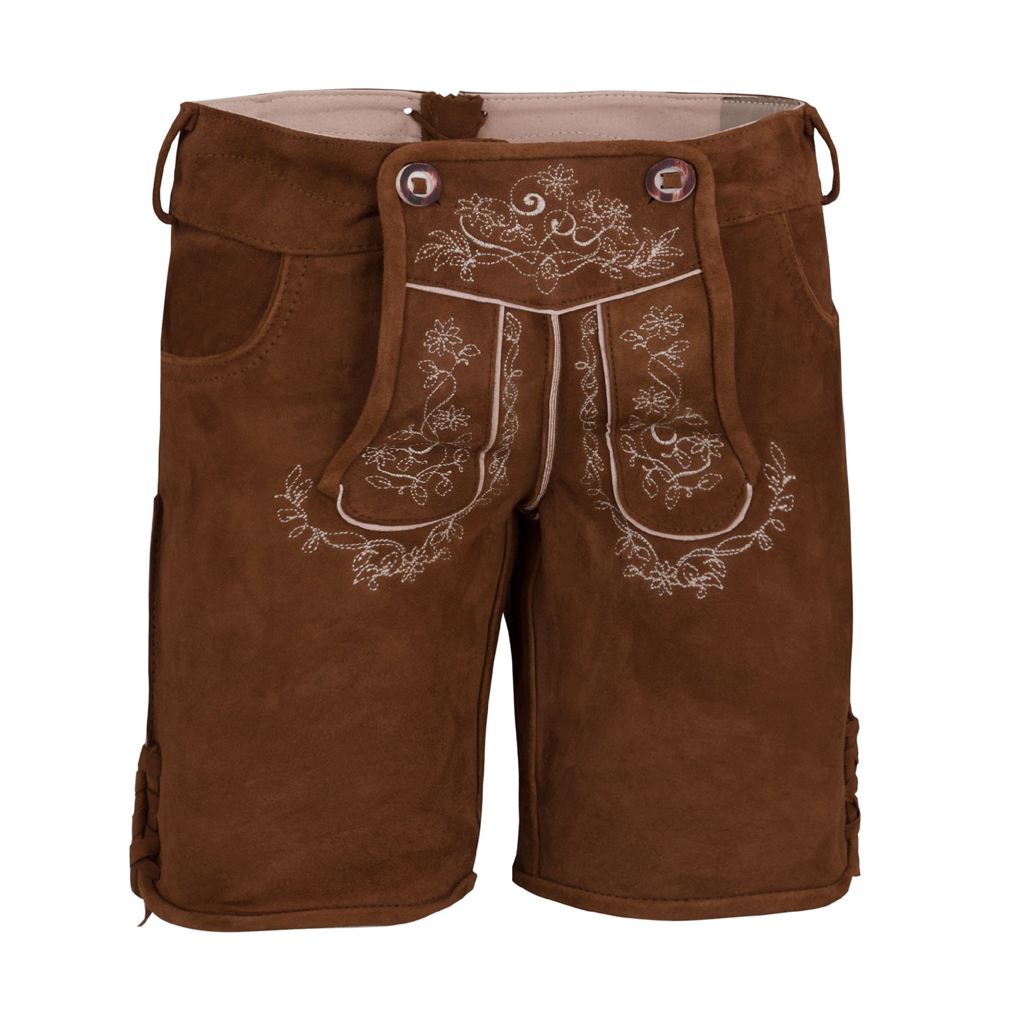 Almbock Trachtenlederhose Damen kurz oder extra-kurz - Viele Modelle in versch. Farben von Gr. 34-42 - Ziegen-Leder, Rinds-Leder, Büffel-Leder, Nappa-Leder, Wildleder