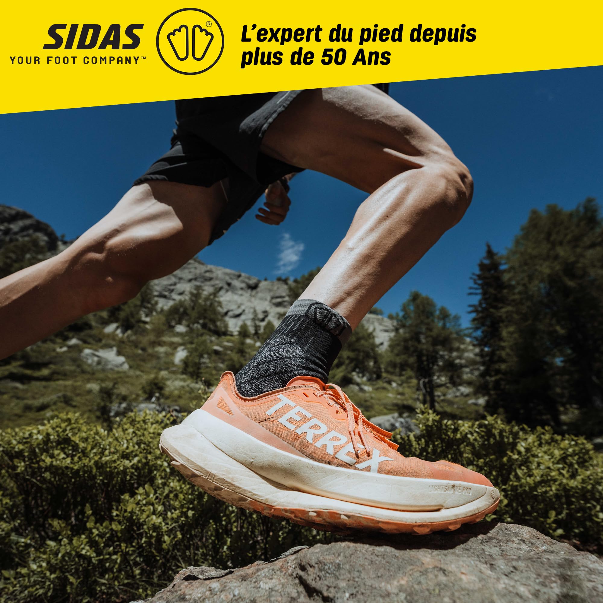 Sidas Lot de 2 Paires Chaussettes de Trail et Course à Pied, Trail Protect, Grip Anti-Dérapant, Tricotage aéré, Protection orteils, Homme et Femme