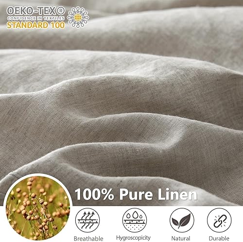 Miniatura 2 de Simple&Opulence Juego de funda de edredón 100% lino lavado de 88 x 92 pulgadas, juego de edredón suave de 3 piezas, doble bordado con cierre de