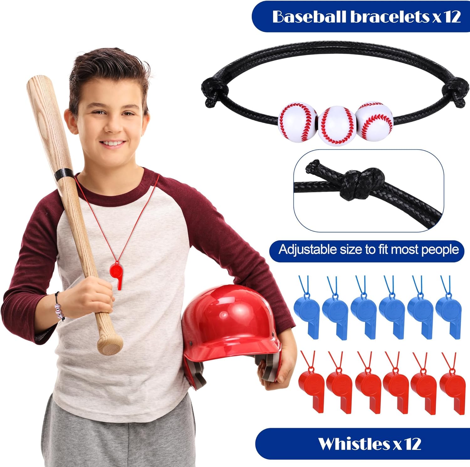 Aneco 144 Pieces Baseball Theme Party Favors with Inflatable Bats Stress Baseballs Keychains Stickers Whistle Medals Bracelets Tote Bags for Sport Party Baseball Decorations Birthday Gifts - Image 3