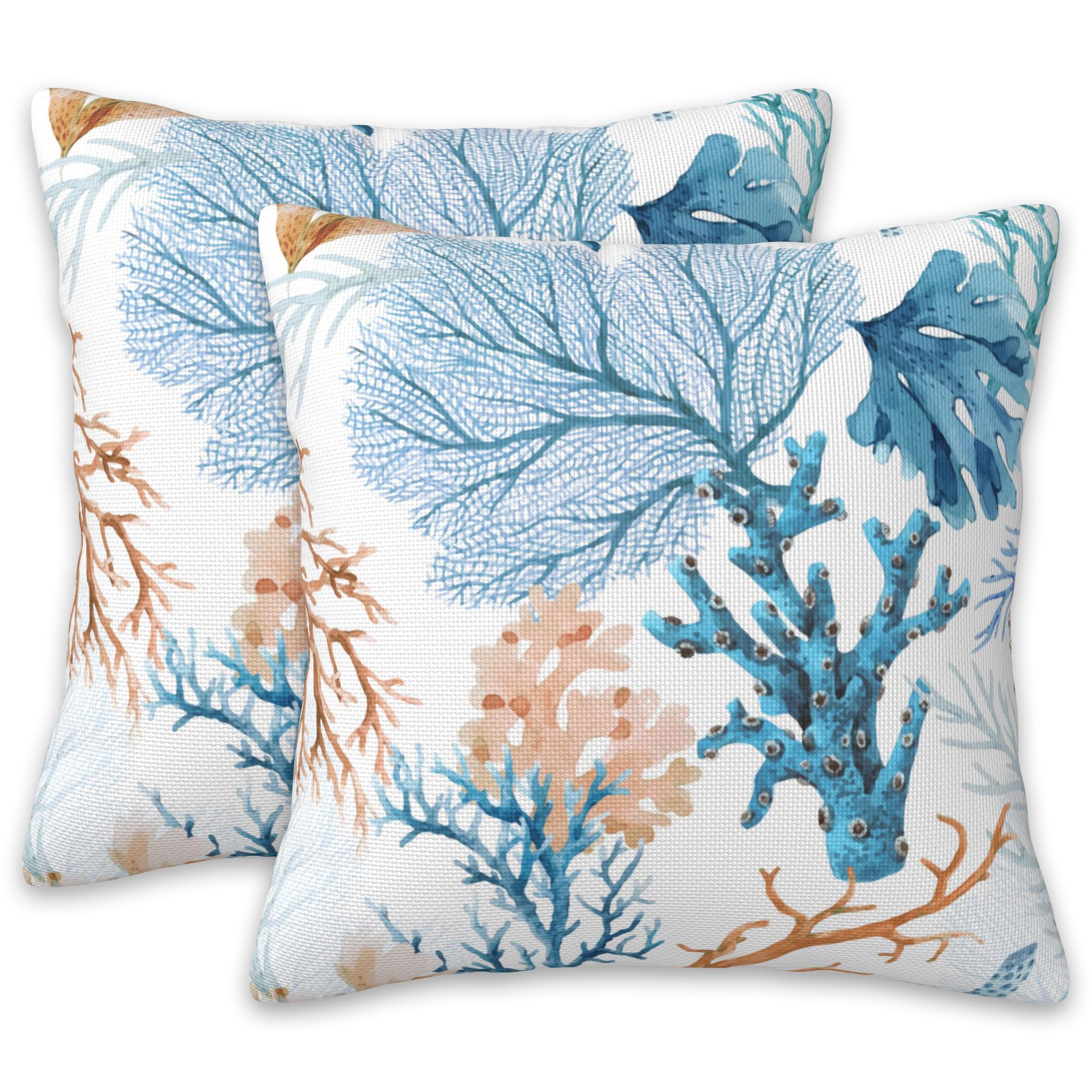 Gnhkmw Pillow Covers 18X18 Set of 2 Blue and Brown Corals Decorative Throw Pillow Covers Colorful Underwater Sea
