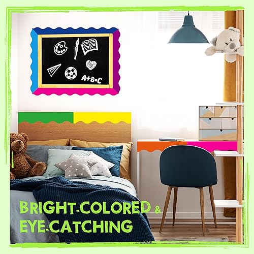 Miniatura 79 de Bordes de tablón de anuncios de 60 pies, borde ondulado amarillo puro con diseño de línea ondulada para la escuela, el aula y las oficinas Amarillo