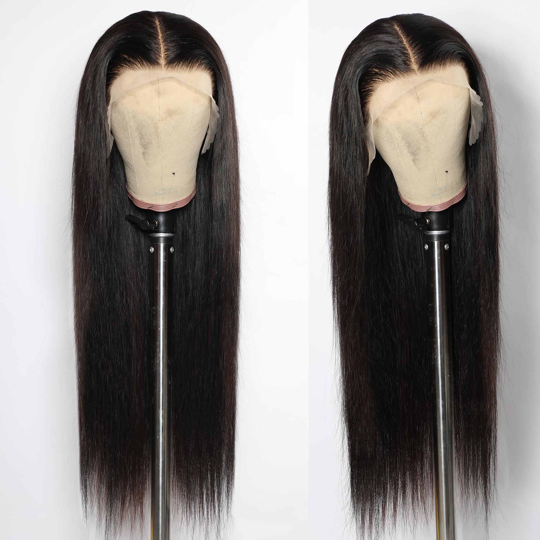 Girlofdreams Bleached Knots Full 13x6 HD Lace Front Wigs Human Hair Straight 180 Density Transparent Frontal Wig for Women Black Color Long Hair Wig 32 Inch - Image 4