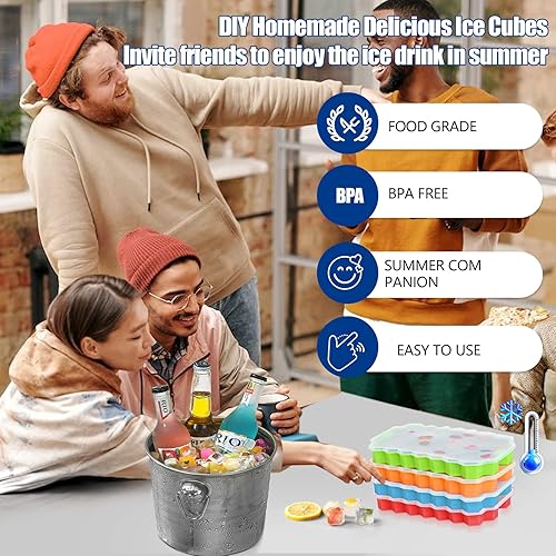 Miniatura 4 de 4 bandejas para cubitos de hielo, molde de silicona para cubitos de hielo con tapa de sellado, 148 cubos de rejilla para bandejas de hielo suaves