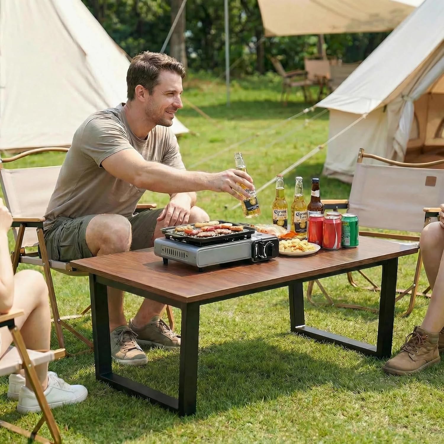 Folding Coffee Table: 35.5IN Rustic Industrial Coffee Table,No Assembly Required,Farmhouse Modern Minimalist & Metal Legs,Cocktail Table for Living Room, Bedroom, Home Office, Walnut Brown
