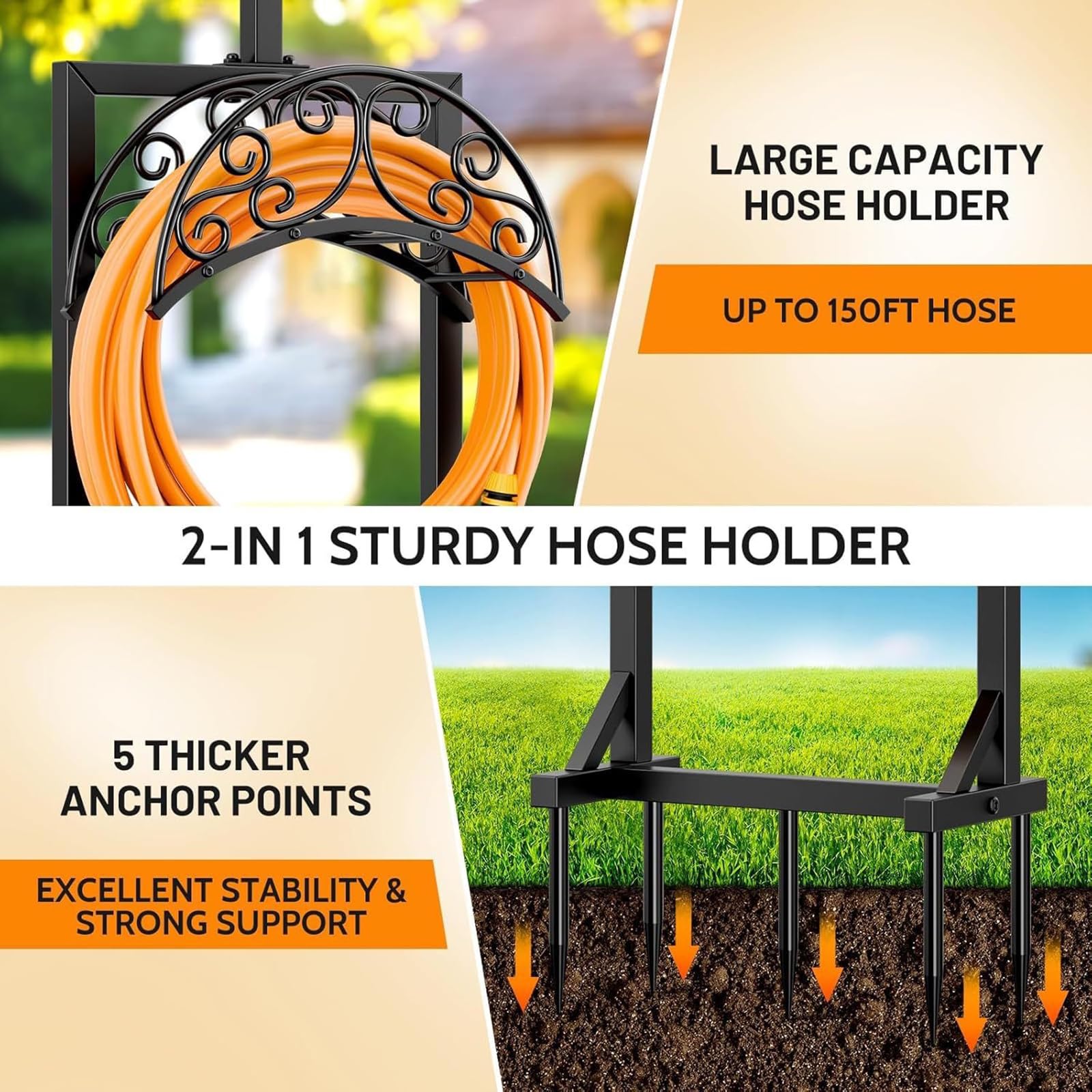 Avvolgitubo da giardino aggiornato con cestino per attrezzature di irrigazione all'aperto Supporto per tubo staccabile