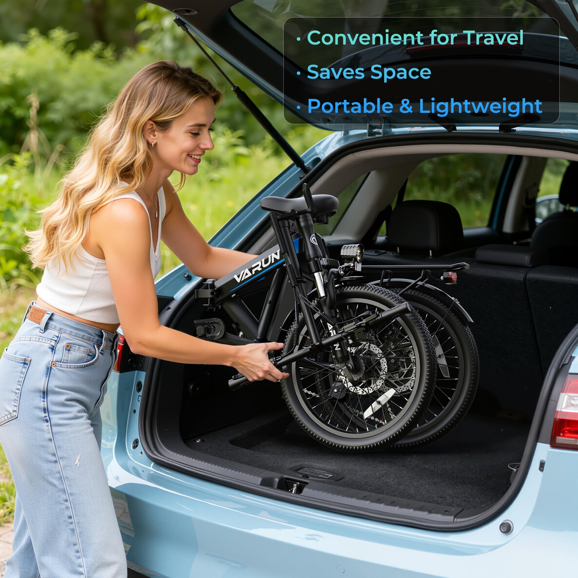 VARUN Electric Bike - Peak 750W Folding Ebike for Adults Up to 40 Miles 20MPH, 48V Removable Lithium-Battery, Stylish 20" Foldable Electric Bicycle Commuter for Women & Men