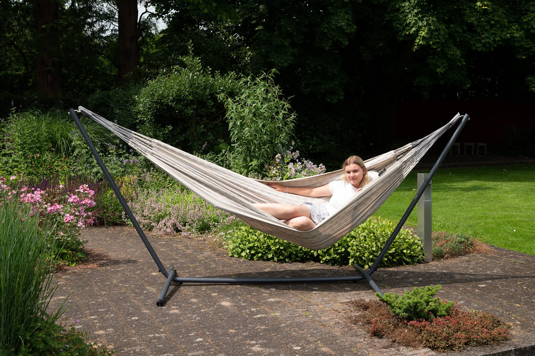 Tropilex Hamac de Jardin Camping pour 2 Personnes | Hamac Double avec Coussin | Capacité 180 kg Colombien | Fabriqué à la Main | Style Retro Comfort Gris 350 cm