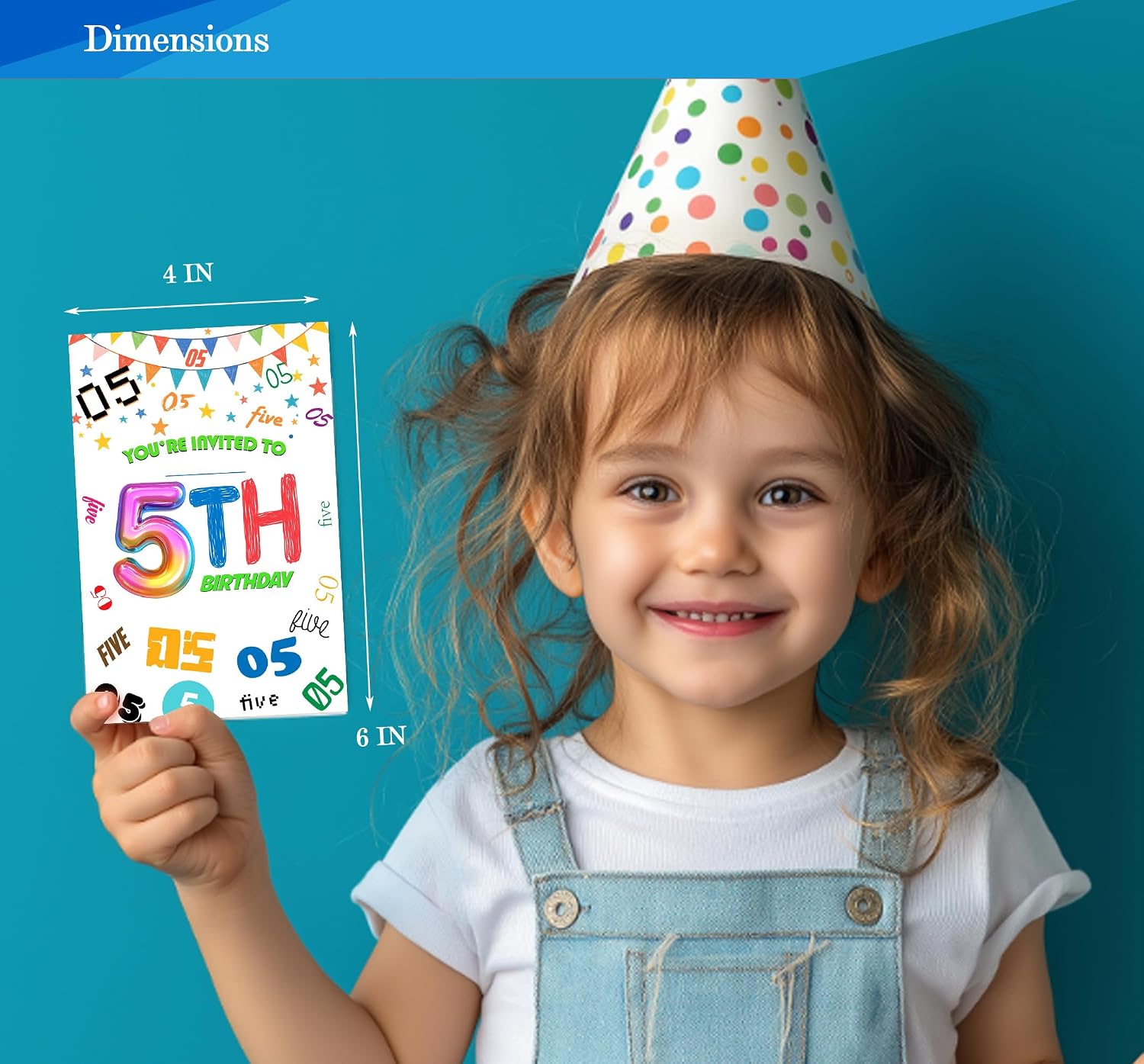 5th Birthday Invitations for Boys, Girls, Number 5 Birthday Party Invitaions for Fifth Party Invites, 4x6 Inches, 30 Sets with Envelopes