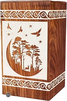 Wooden Cremation Urn For Human Ashes Handcrafted Wooden Urn Deer Moon Curved Funeral Urn For Ashes Large - 11.25"Hx6.25"W 250 Cu/in, Rosewood White