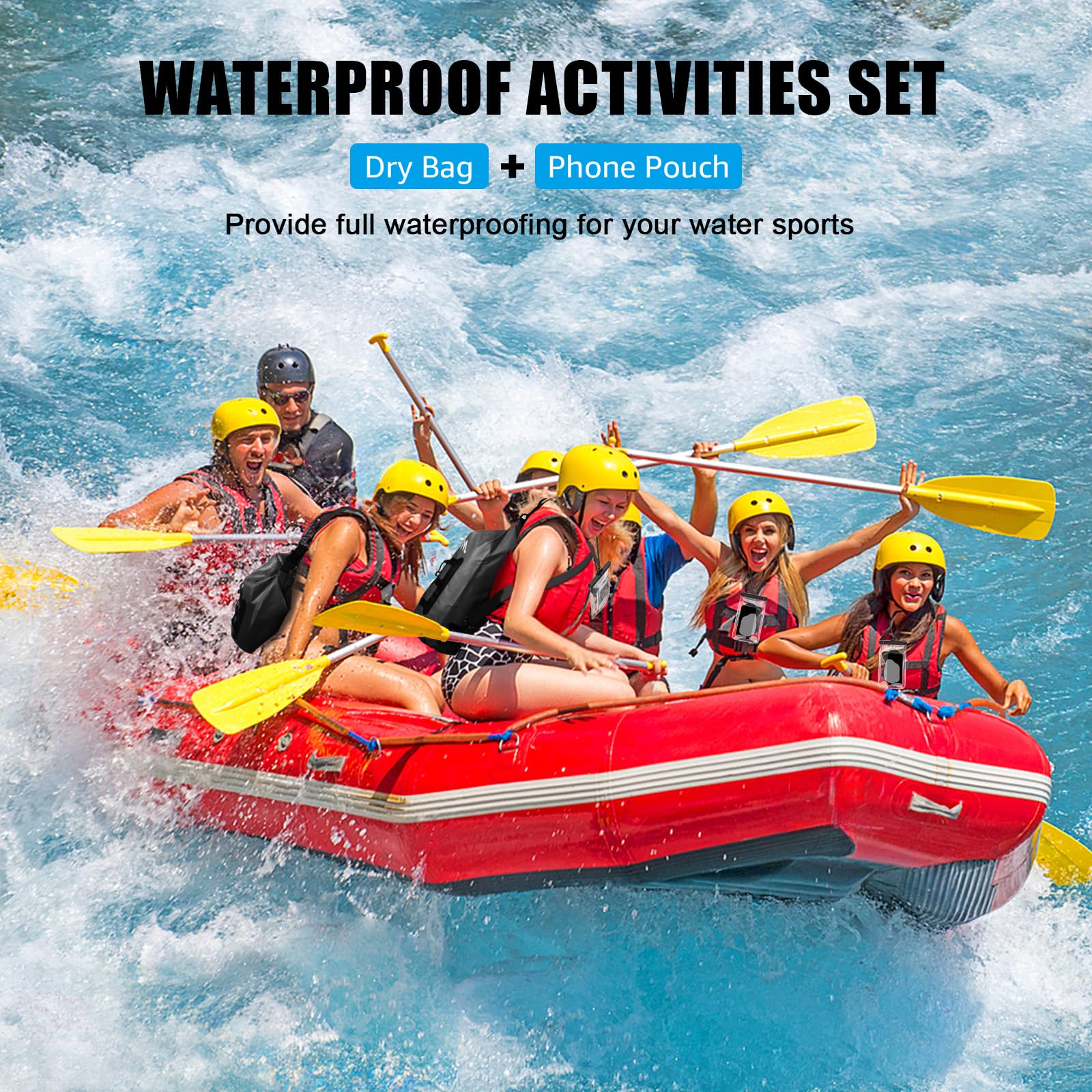 MATEPROX Borsa Impermeabile 5L/10L/20L Dry Bag Galleggiante Sacco Sacchetto Impermeabile per Kayaking Escursionismo Rafting e Campeggio con Tasca Impermeabile per Telefono-20L Nero