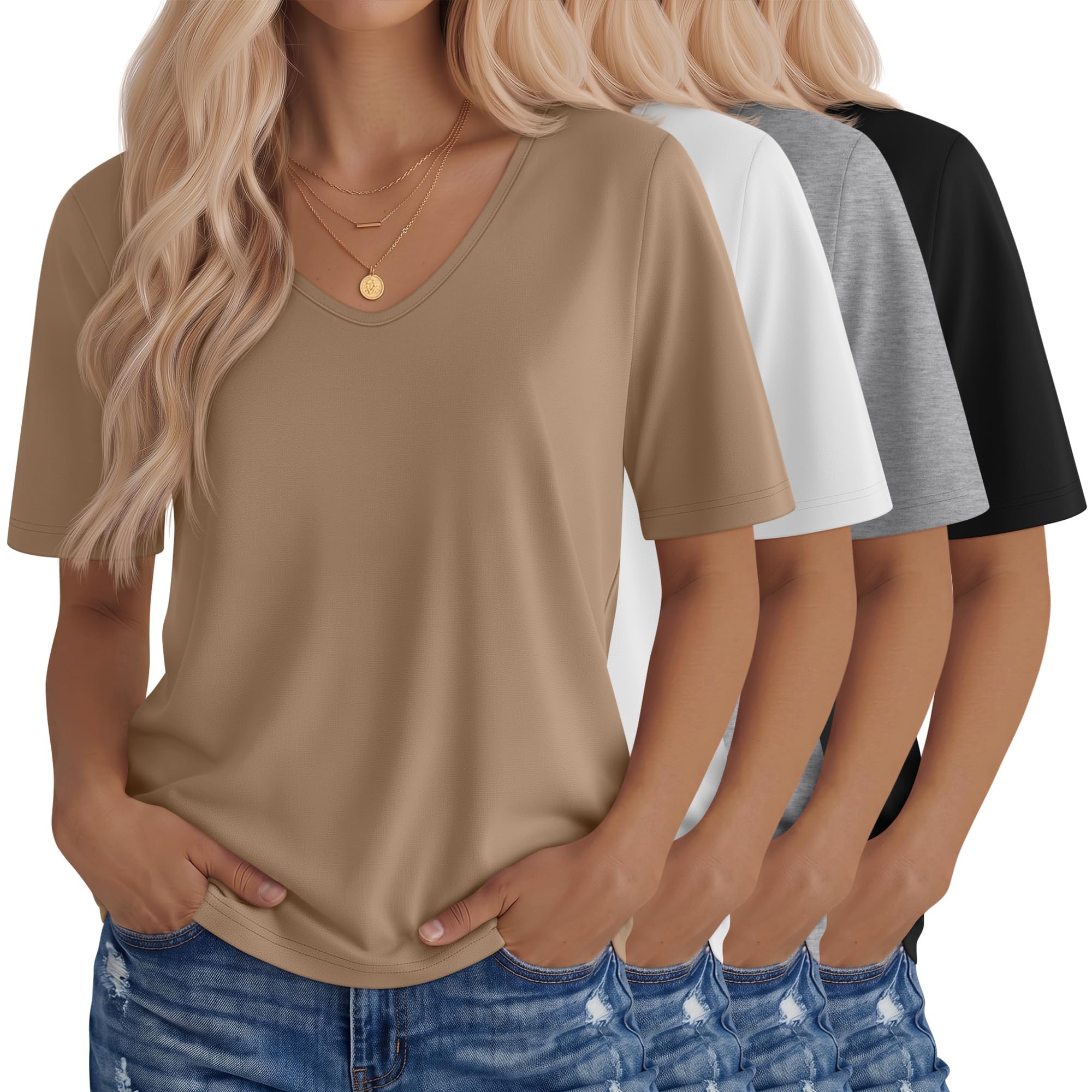 4 Pack Women's V Neck Half Sleeve T Shirts